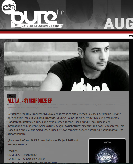 Pure Fm supports M.I.T.A.​’s “Synchronize” (Voltage Records)
