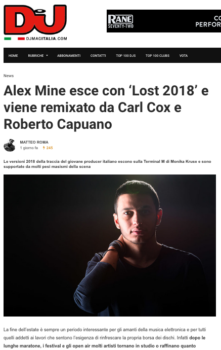 DJ MAG Italy reviews “Lost 2018” by Alex Mine [Terminal M]