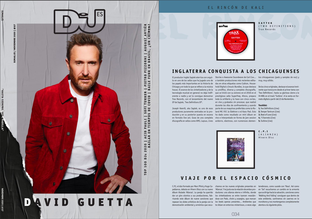 Saytek (live)’s “Two Definitions Ep” / Trax Records on Dj Mag Spain #117